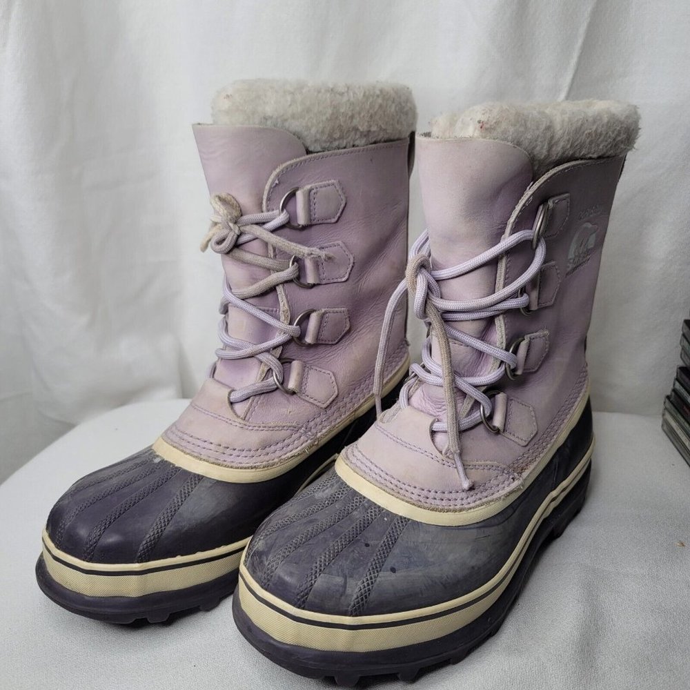 Sorel Lavender Black Waterproof Cold Weather Caribou Snow Boots Size Women's 8